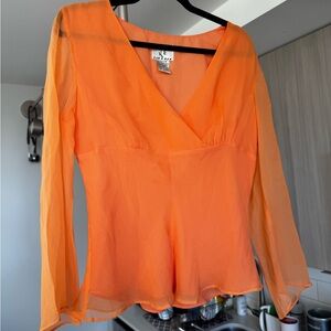 Vintage Fairycore 100% Silk Orange Sheer Long Sleeve